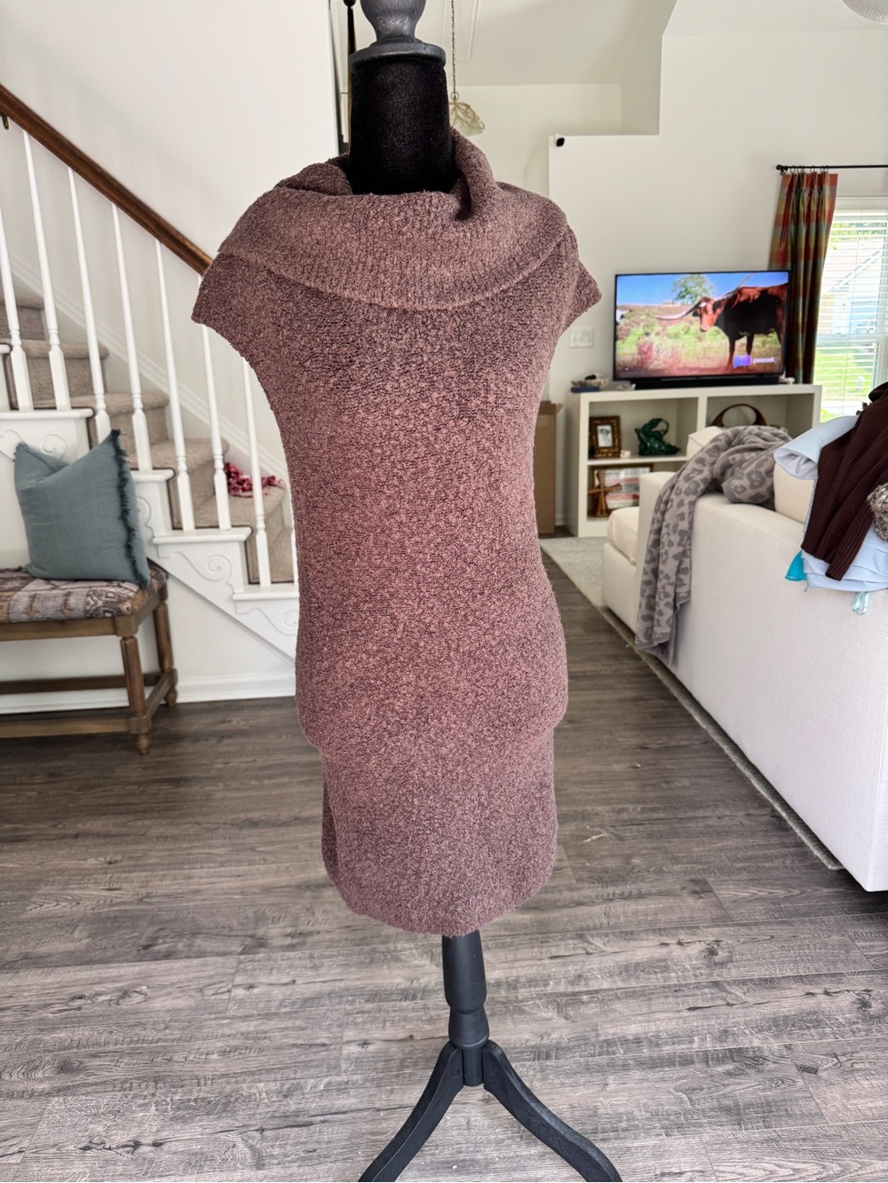 Moda International Brown Textured Cowl Neck Sweater
